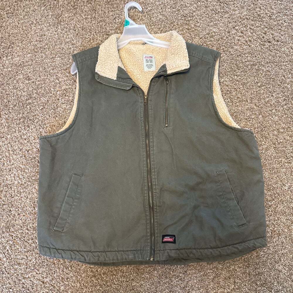 VTG dickies  Adult XL Olive Green Sherpa  Full Zip Men Vest